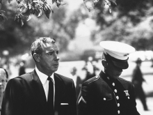 Joe Di Maggio and Joe Di Maggio Jr. at Marilyn Monroe´s funeral, 1962