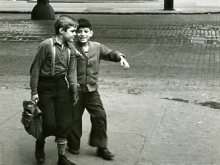 Untitled, New York (two boys, one with suspenders and bag)