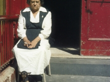 Untitled, New York (Woman in red doorway with dog), 1974